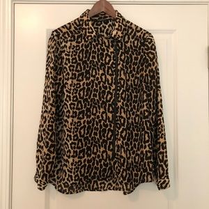 LC Waikiki Collection Womens Shirt Size 38 Cheetah Print Long Sleeve Black Tan